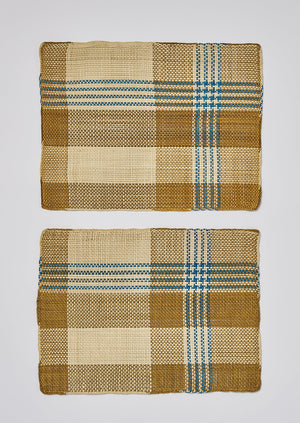 Hand Woven Checked Placemat Set | Olive/Azure