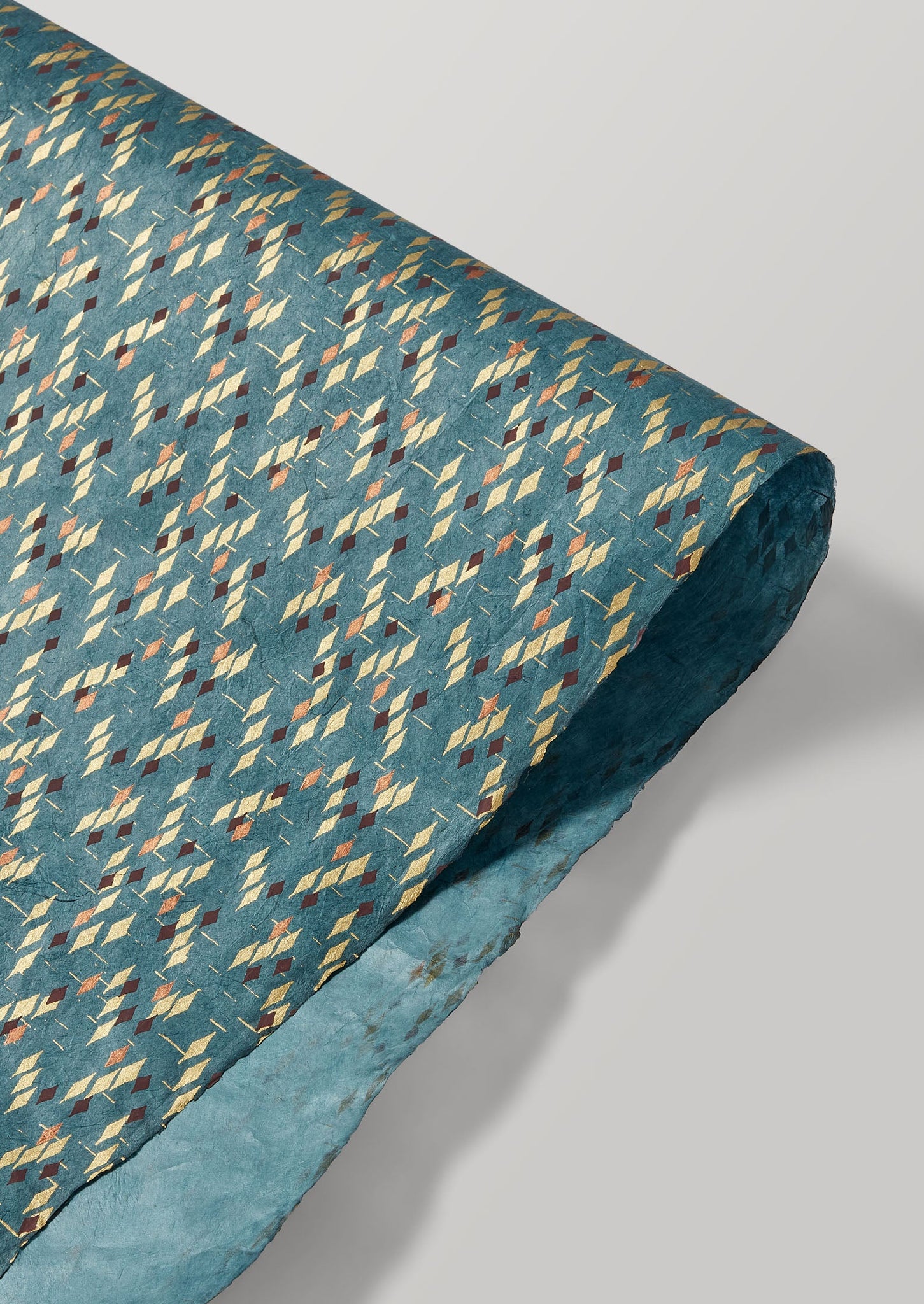 Lantern Print Lokta Wrapping Paper | Petrol Blue/Gold