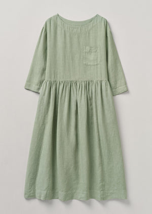 Boat Neck Garment Dyed Linen Dress | Pebble