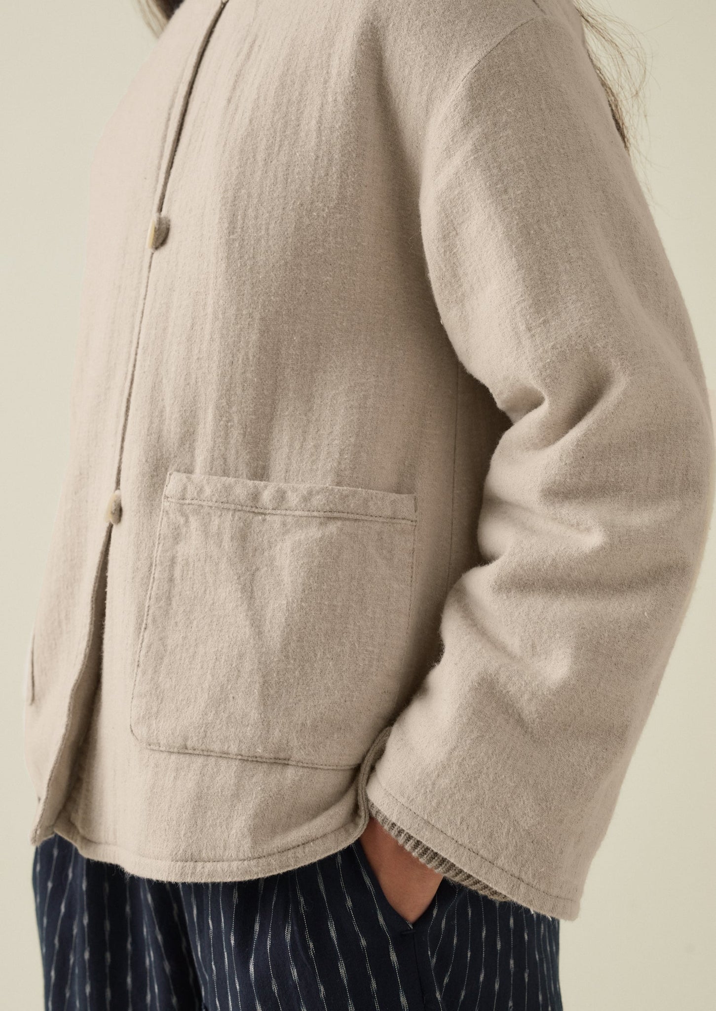Quilted Cotton Linen Jacket | Pebble