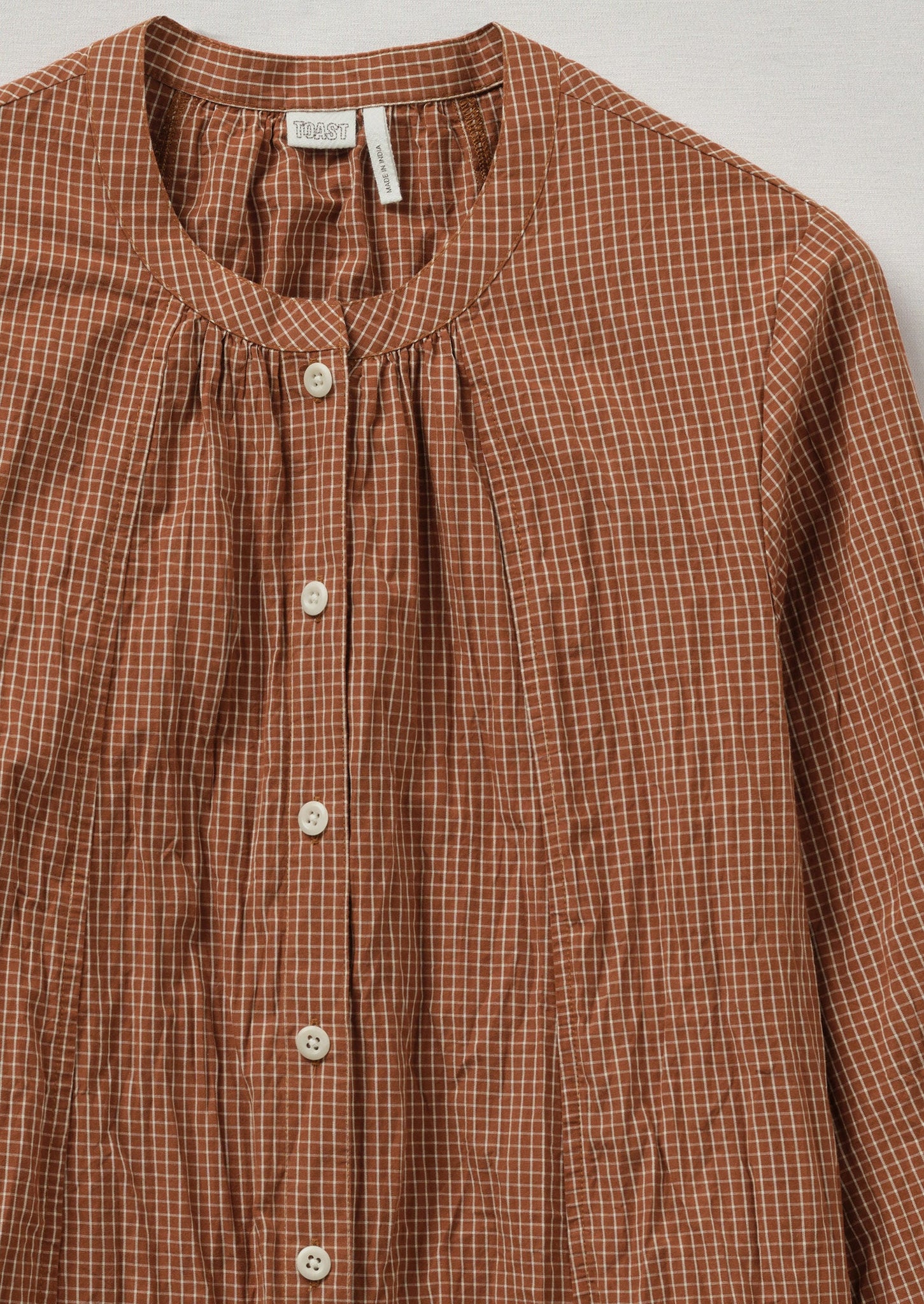 Crinkle Check Cotton Swingy Shirt | Copper/Ecru