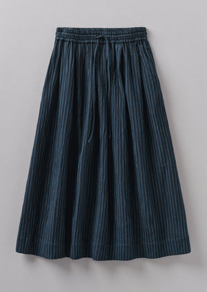 Crinkle Cotton Stripe Skirt | Navy