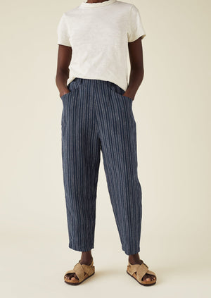 Alix Stripe Linen Trousers | Navy