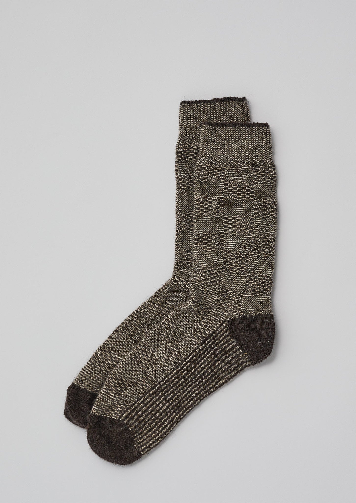 Grid Stitch Textured Marl Socks | Bark/Ecru