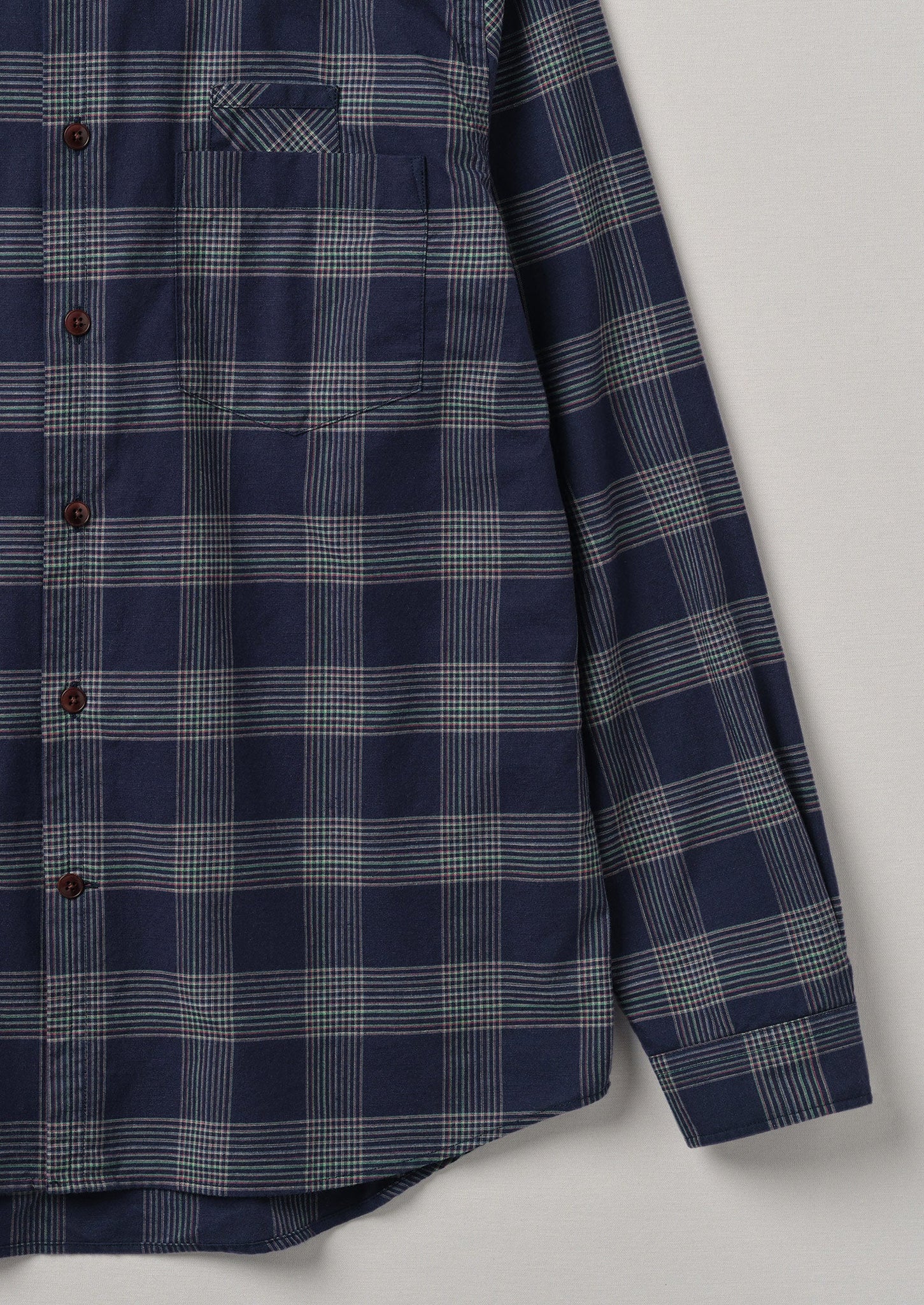 Pen Pocket Check Cotton Shirt | Navy/Multi
