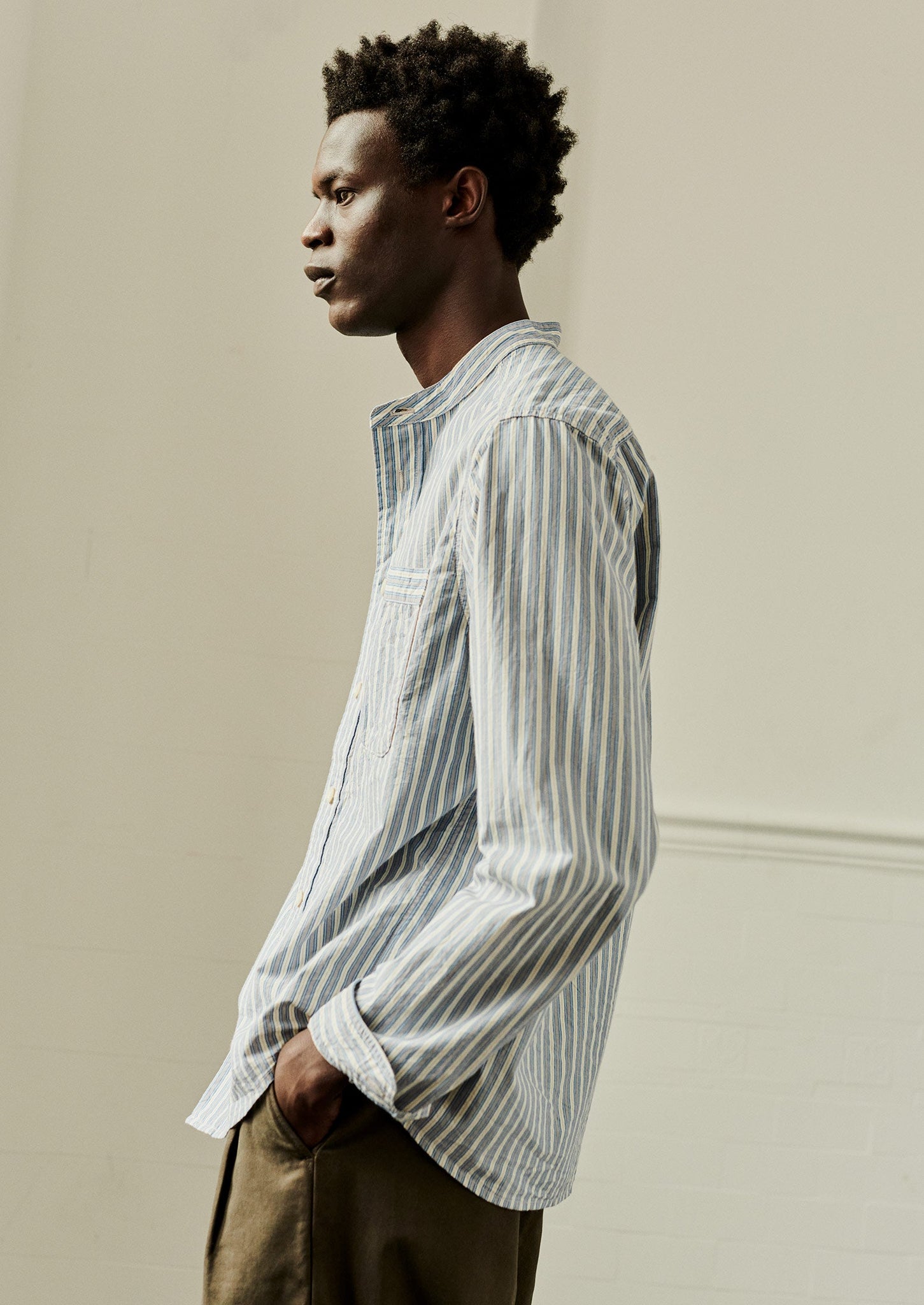 Jasper Stripe Organic Crinkle Cotton Shirt | Woad