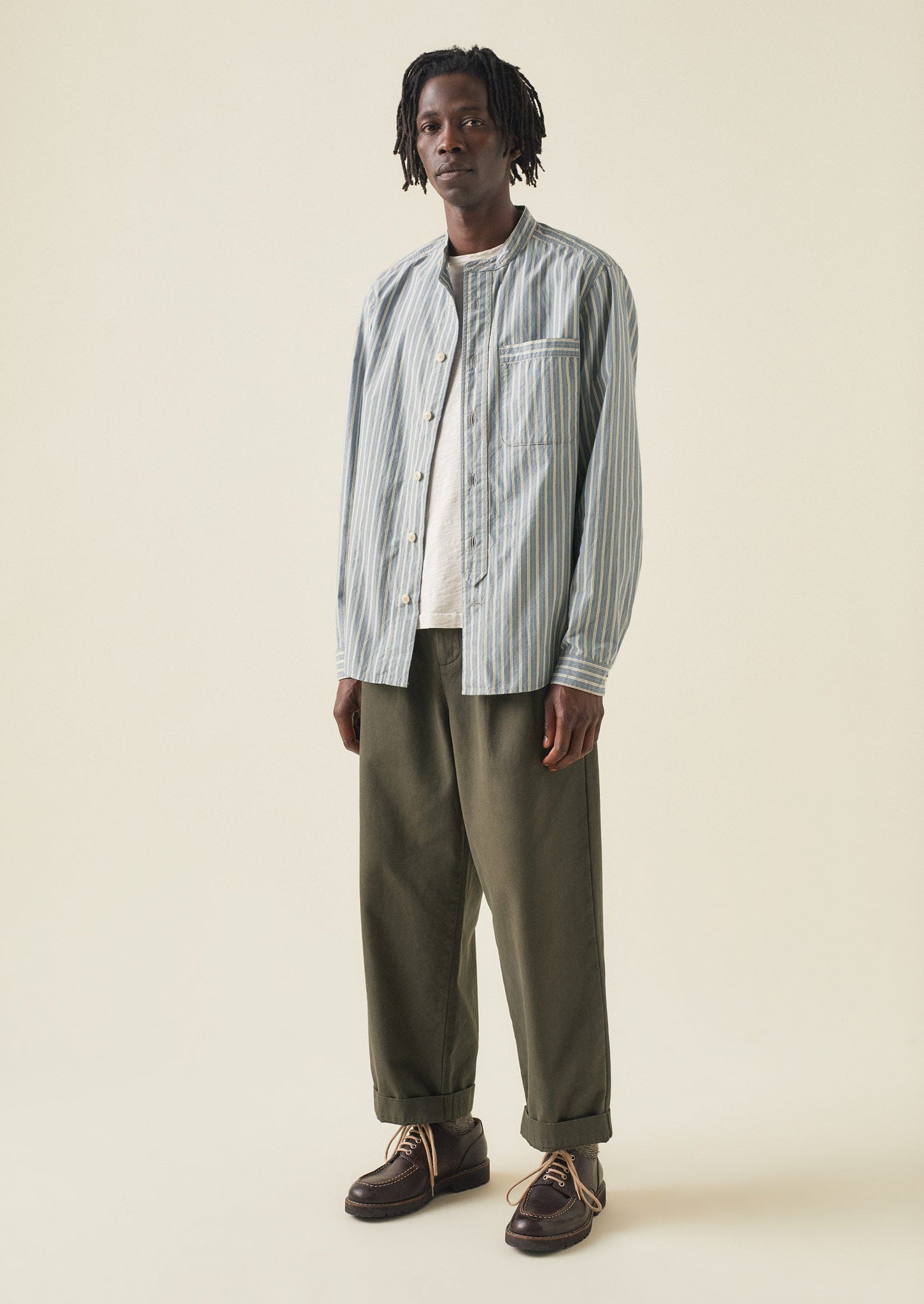 Jasper Stripe Organic Crinkle Cotton Shirt | Woad