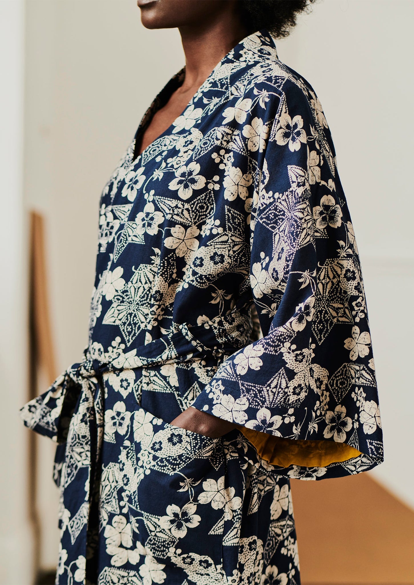 Floral Star Print Organic Cotton Gown | Evening Blue