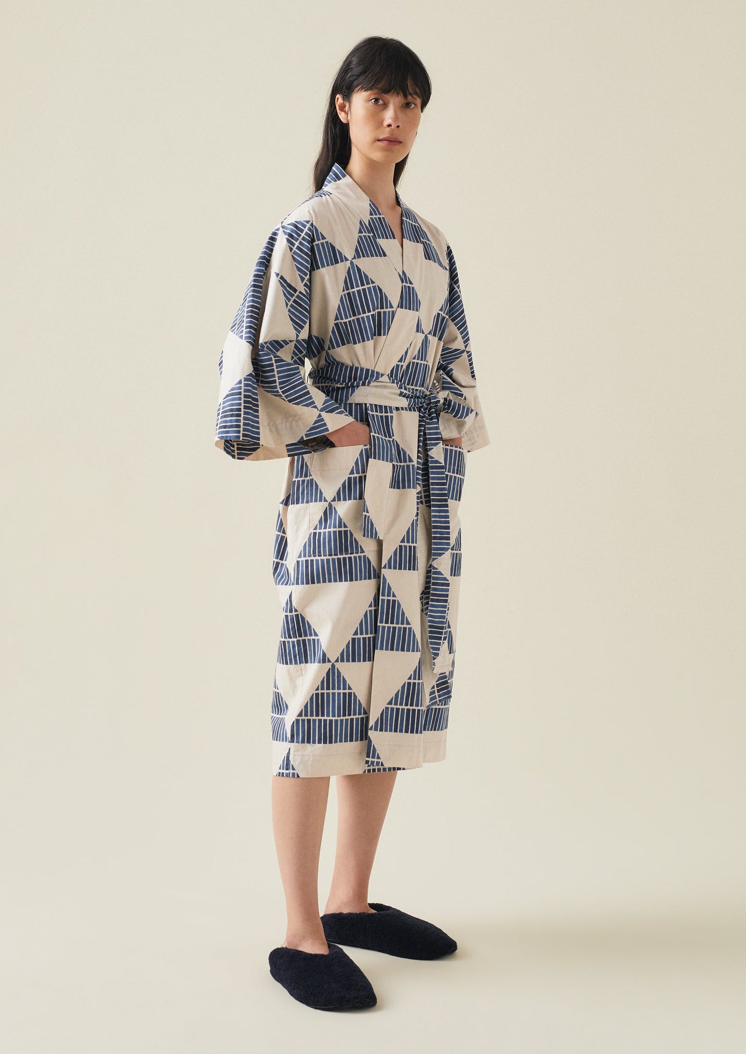 Diamond Block Print Cotton Gown | Dark Blue