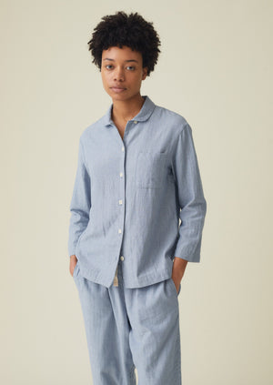 Stripe Double Cotton Pyjamas | Chambray/White