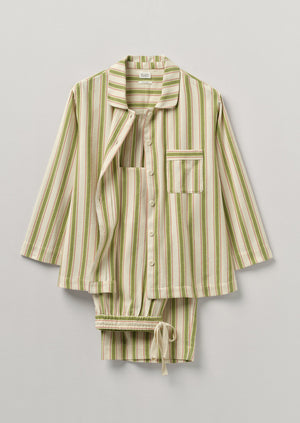 Stripe Organic Cotton Flannel Pyjamas | Ecru/Olive