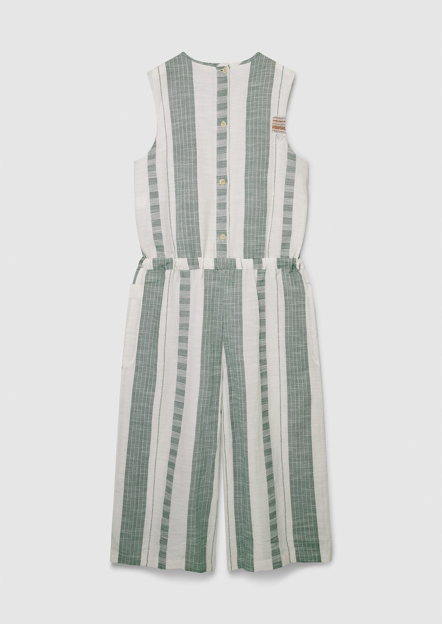 Renewed Textured Stripe Jumpsuit Size L | Ecru/Charcoal