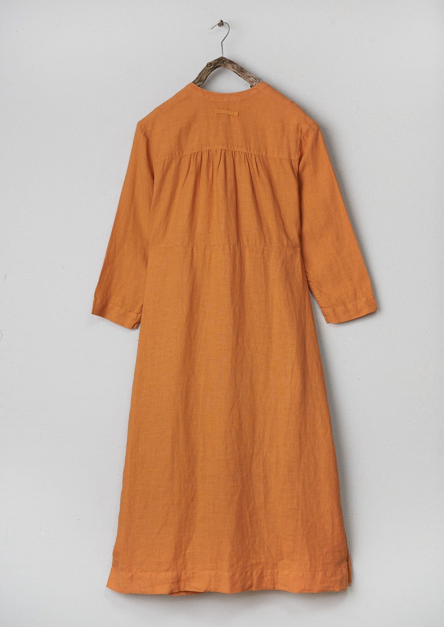 Renewed Gathered Garment Dyed Linen Dress S (003) | Apricot