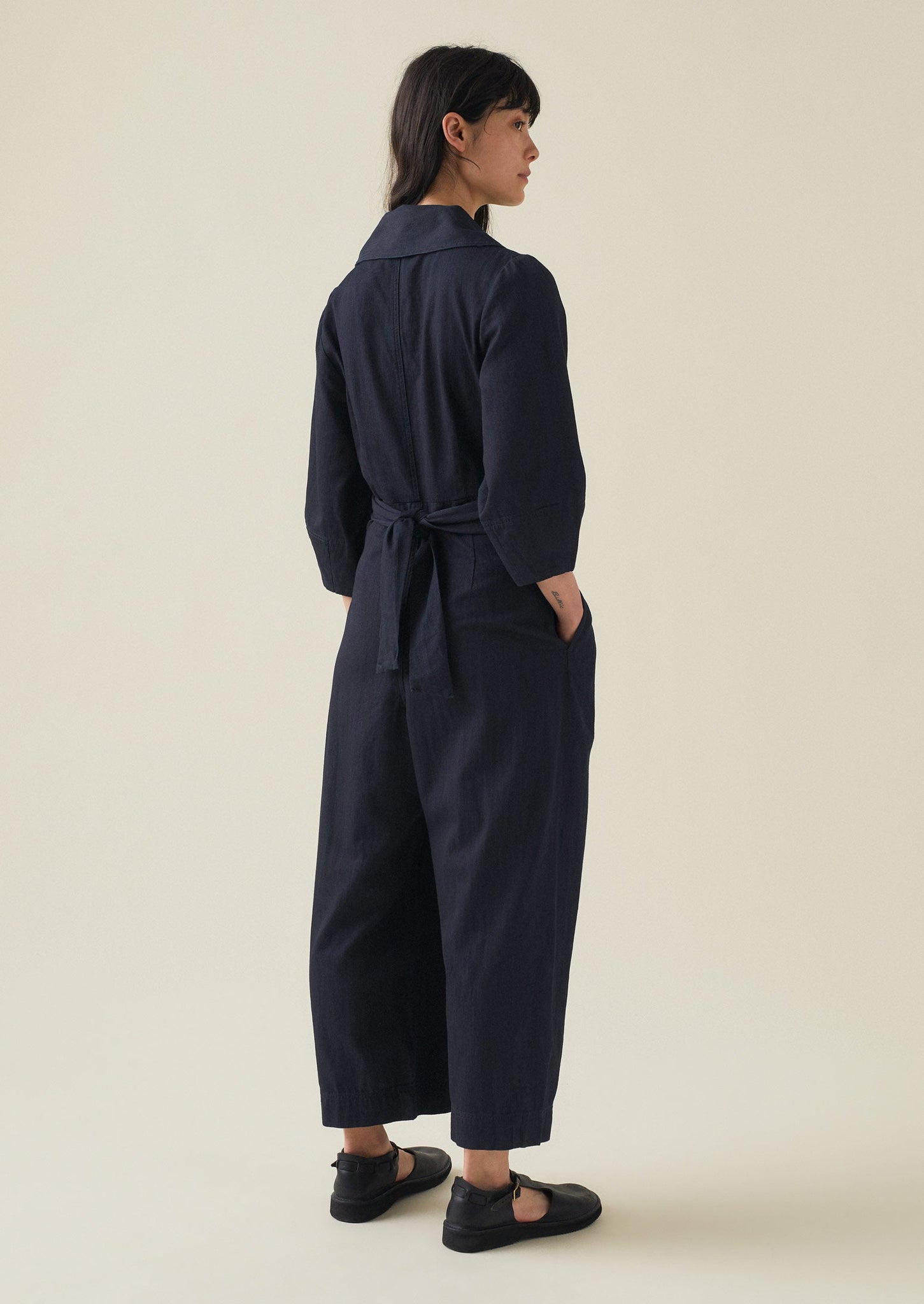 Wrap Front Indigo Twill Jumpsuit | Indigo