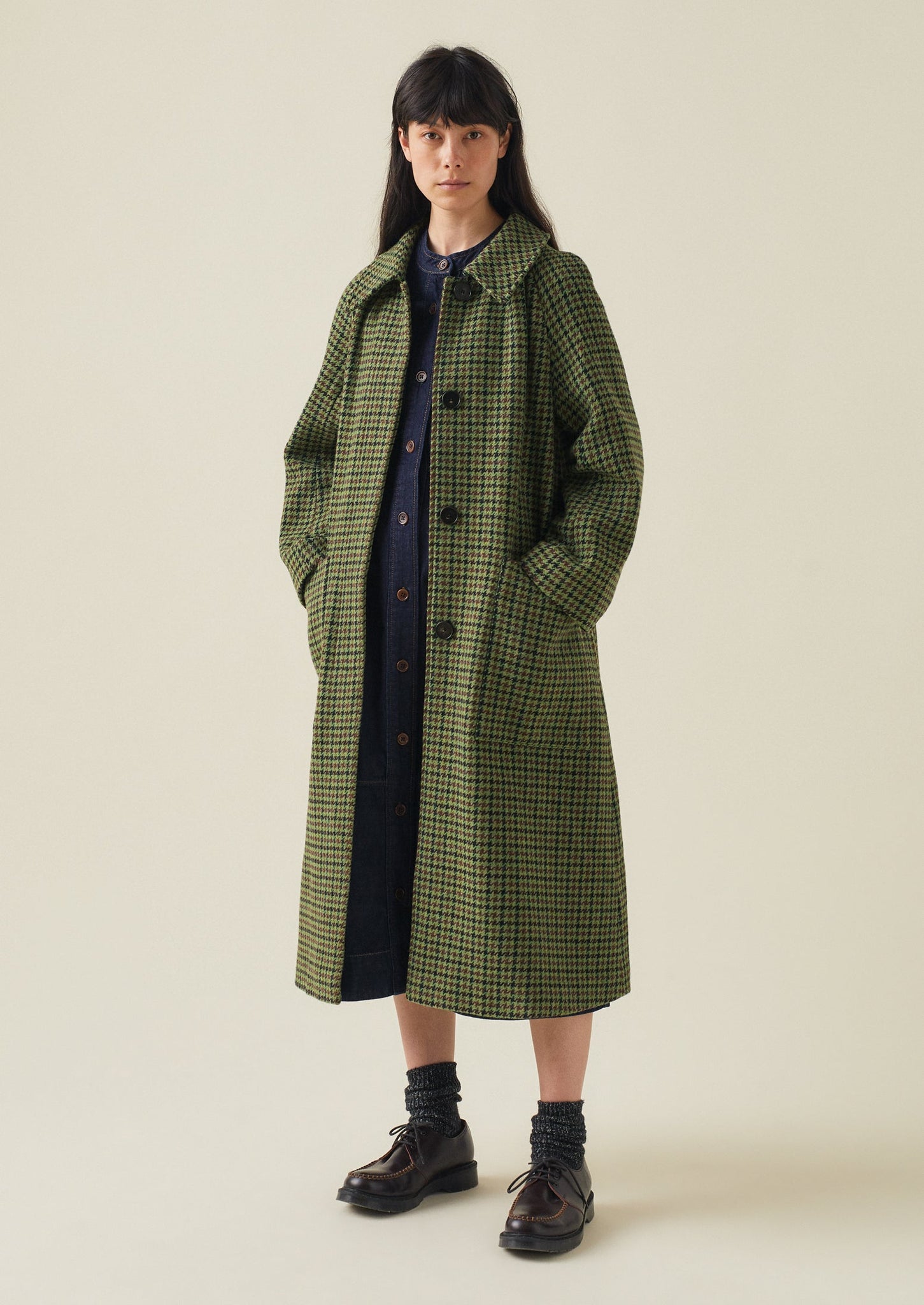 Wool Houndstooth Raglan Coat | Multi