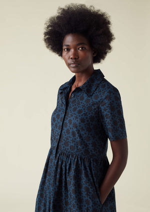 Selma Sea Flower Cotton Shirt Dress | Slate