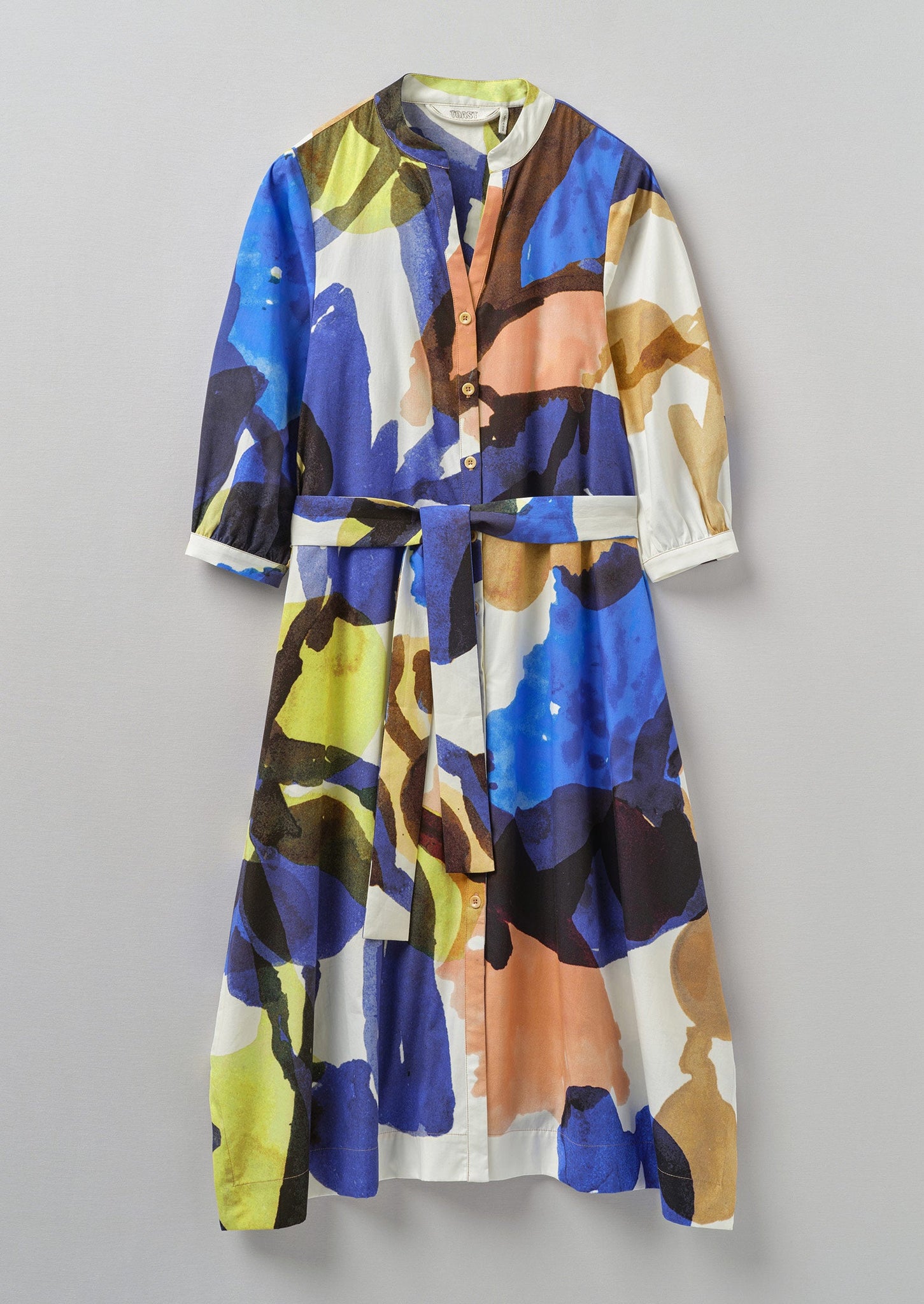 Abstract Paint Organic Cotton Poplin Dress | Woad/Multi