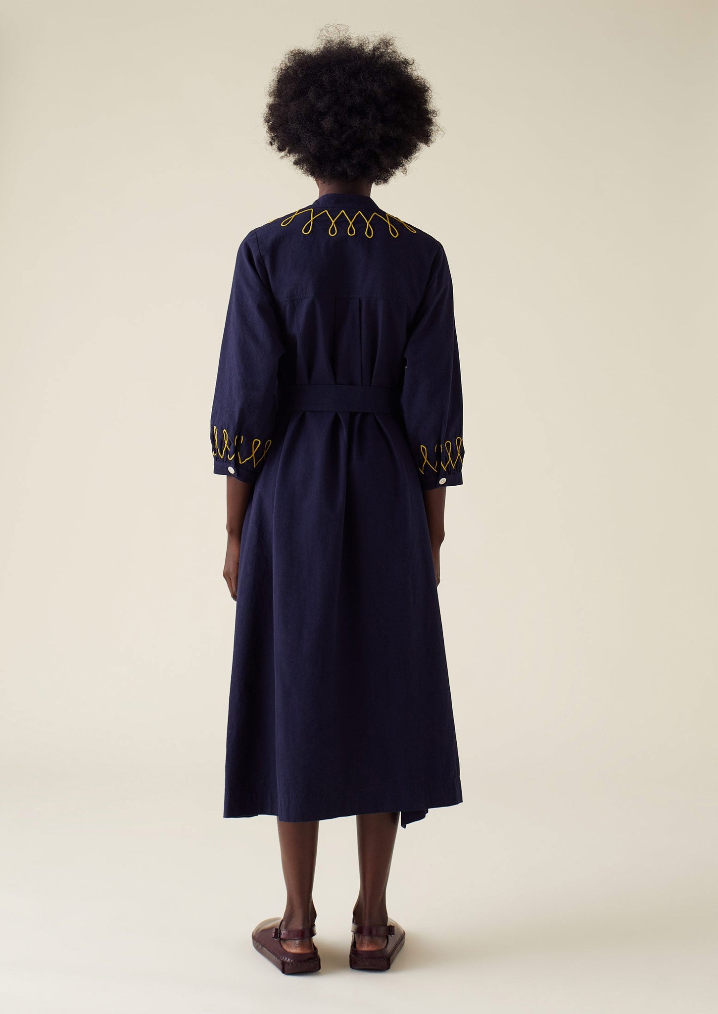 Embroidered Textured Cotton Dress | Anthracite