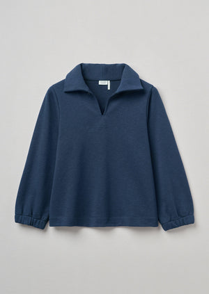 Collared Loop Back Cotton Sweatshirt | Denim Blue