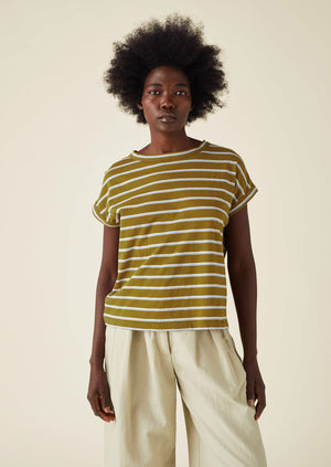 Stripe Organic Cotton Easy Tee | Breen/Powder Blue