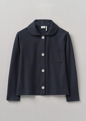 Round Collar Organic Cotton Pique Shirt | Blue Slate