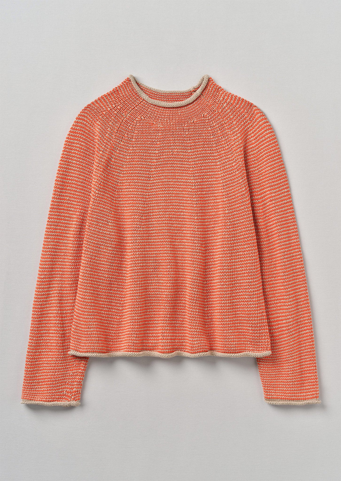 Stripe Linen Cotton Sweater | Orange/Ecru