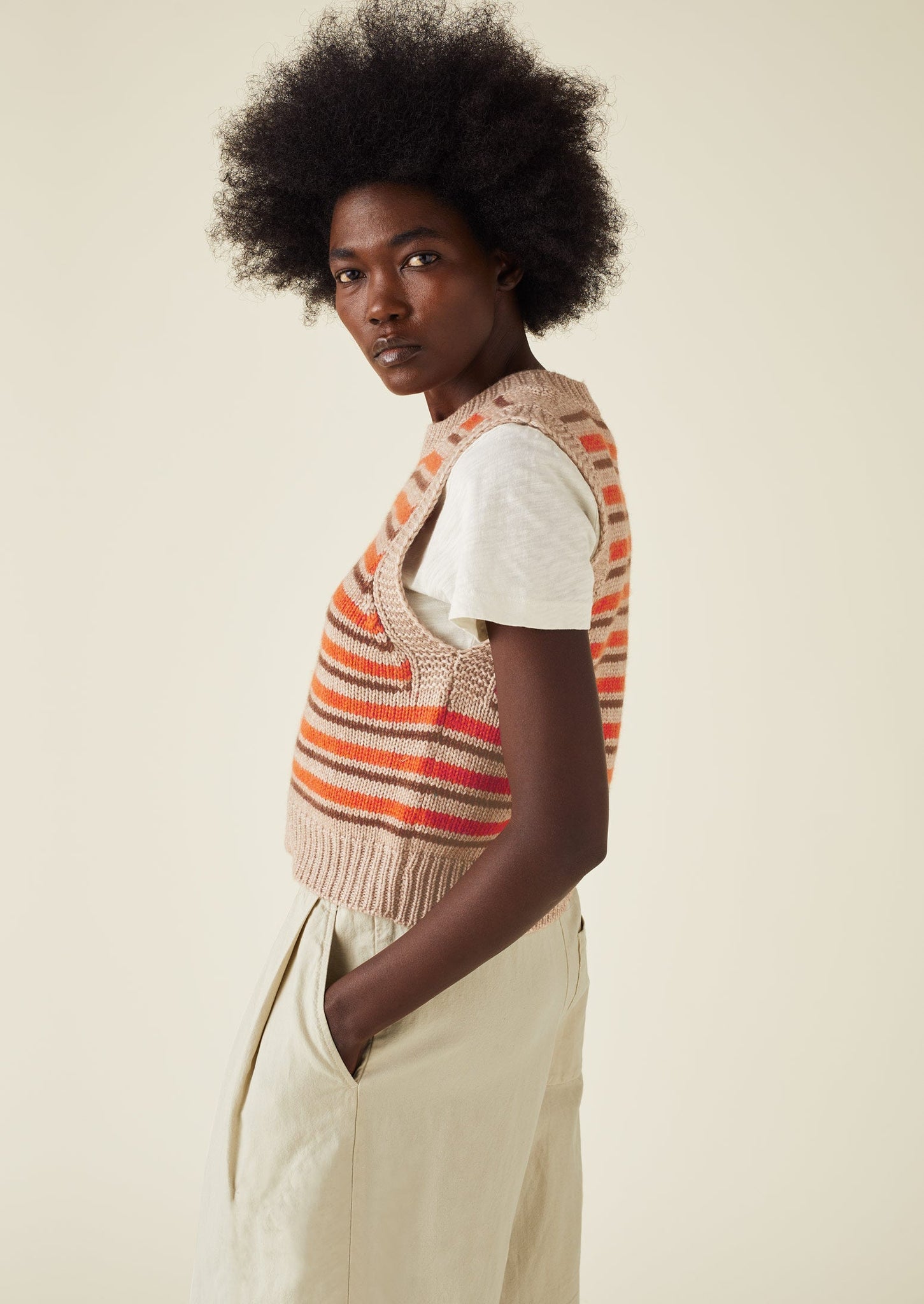 Stripe Cotton Merino Knitted Tank | Orange Multi