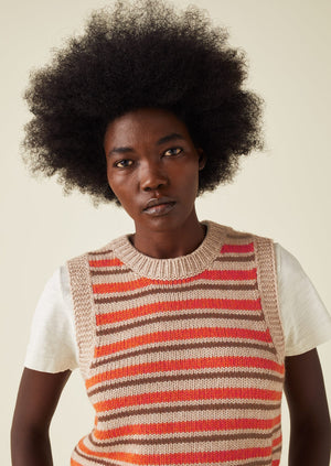 Stripe Cotton Merino Knitted Tank | Orange Multi