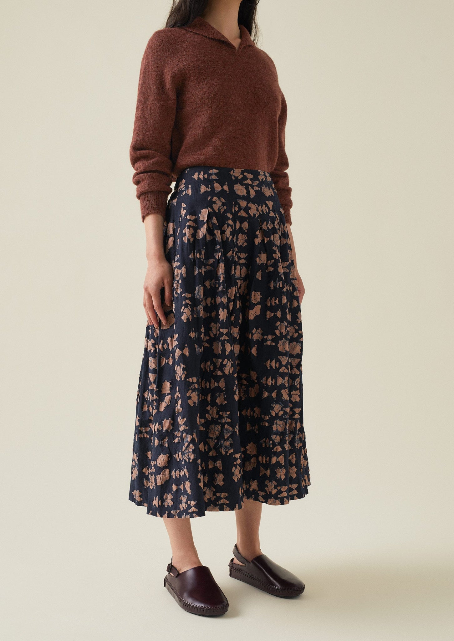 Hand Batik Print Poplin Skirt | Anthracite