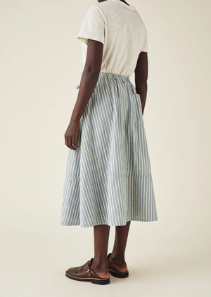 Stripe Organic Crinkle Poplin Drawstring Skirt | Woad