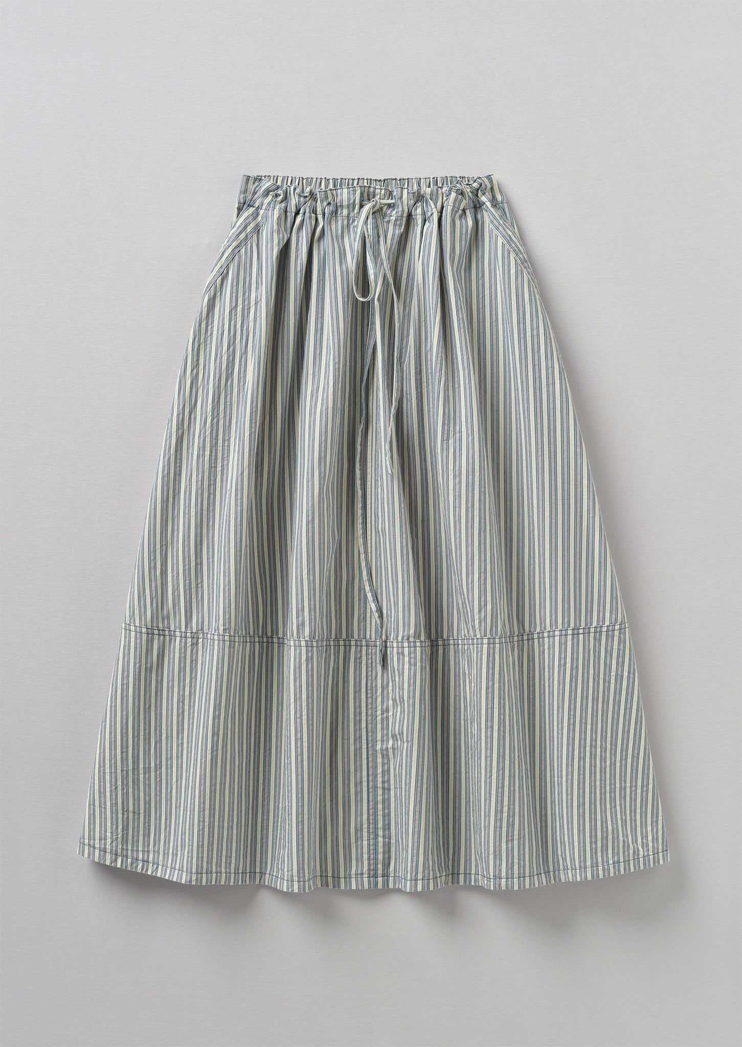 Stripe Organic Crinkle Poplin Drawstring Skirt | Woad