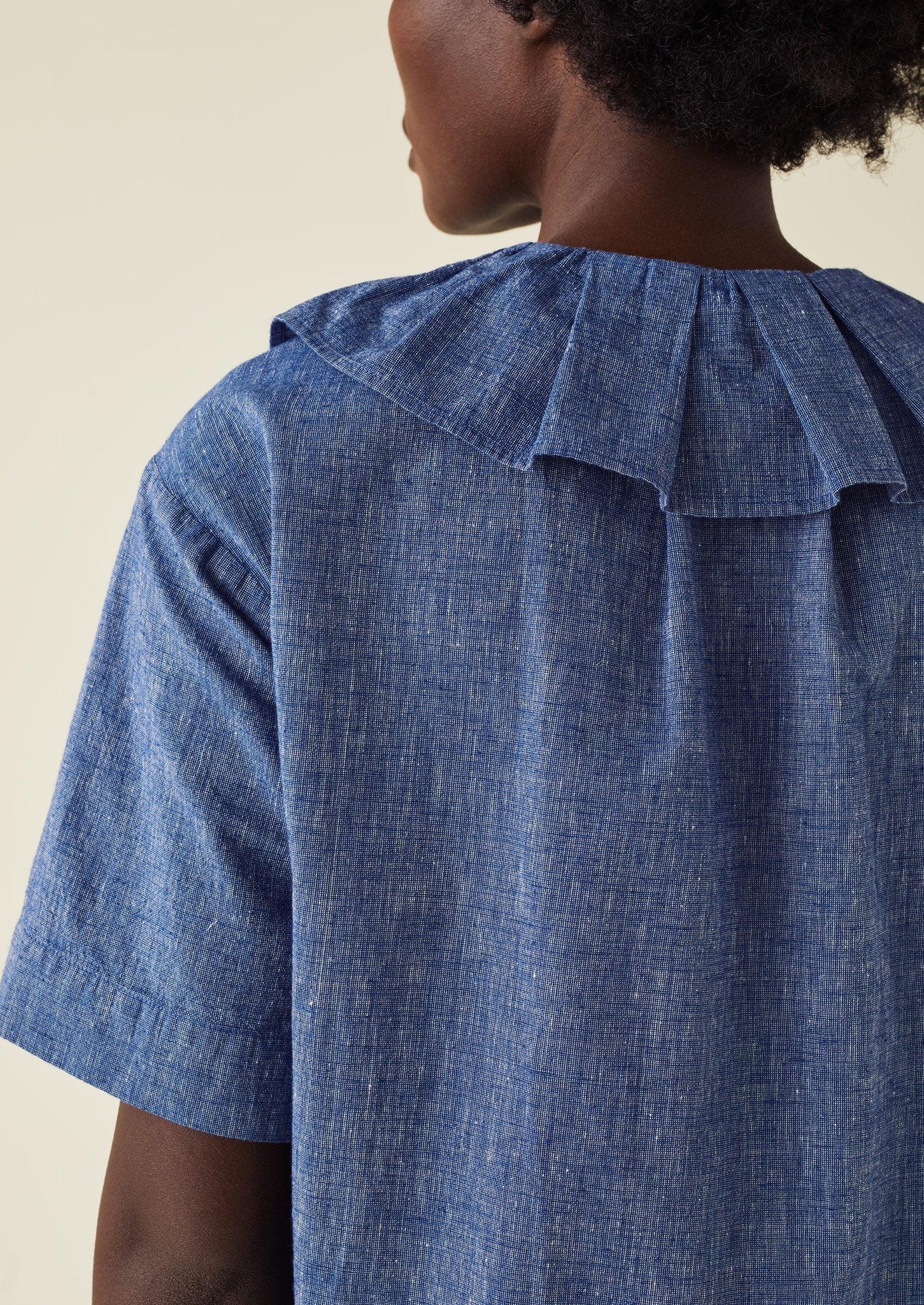 Pleat Collar Slubby Chambray Shirt | Chambray Blue