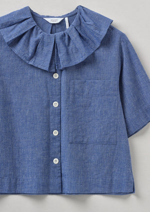 Pleat Collar Slubby Chambray Shirt | Chambray Blue