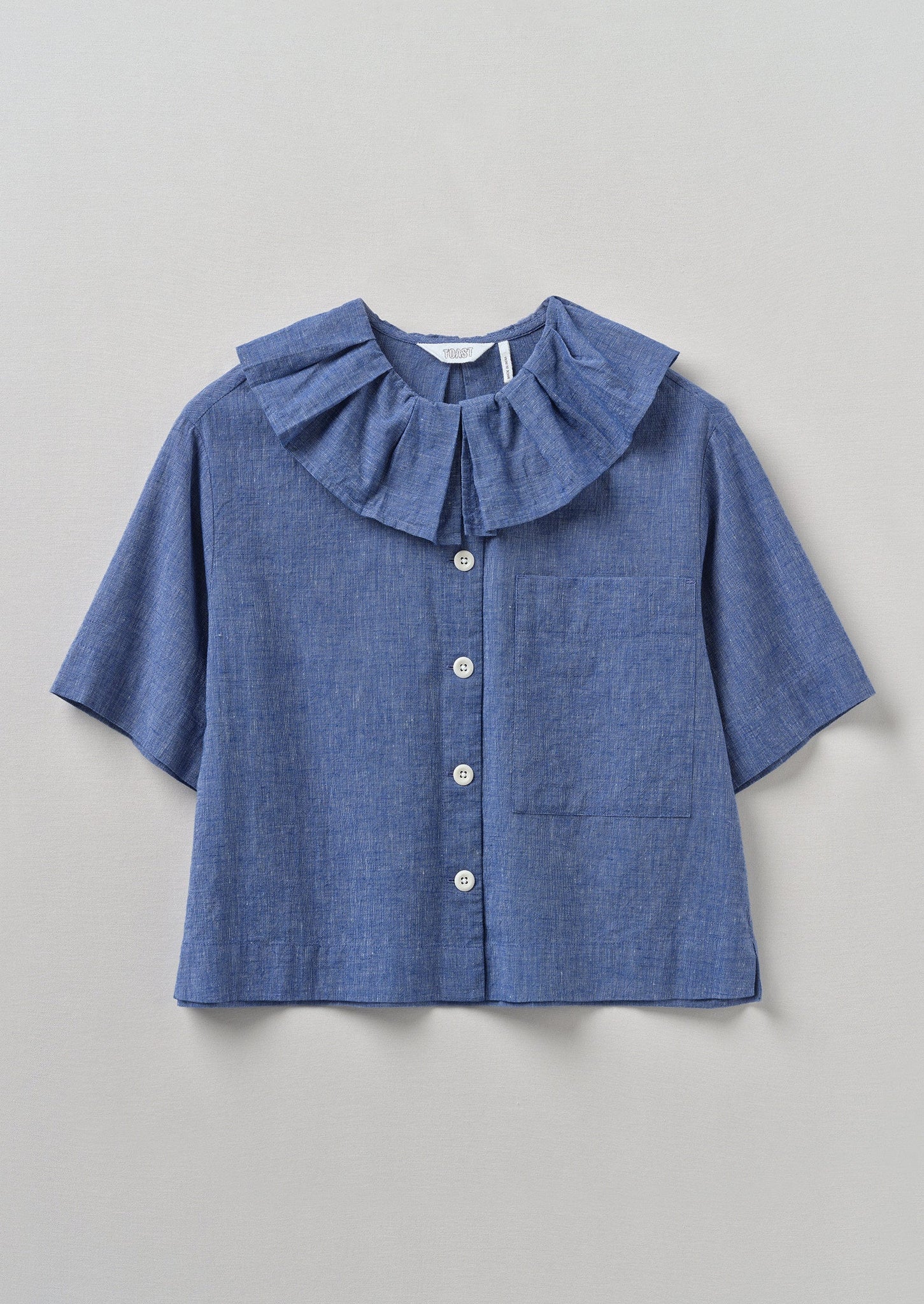 Pleat Collar Slubby Chambray Shirt | Chambray Blue