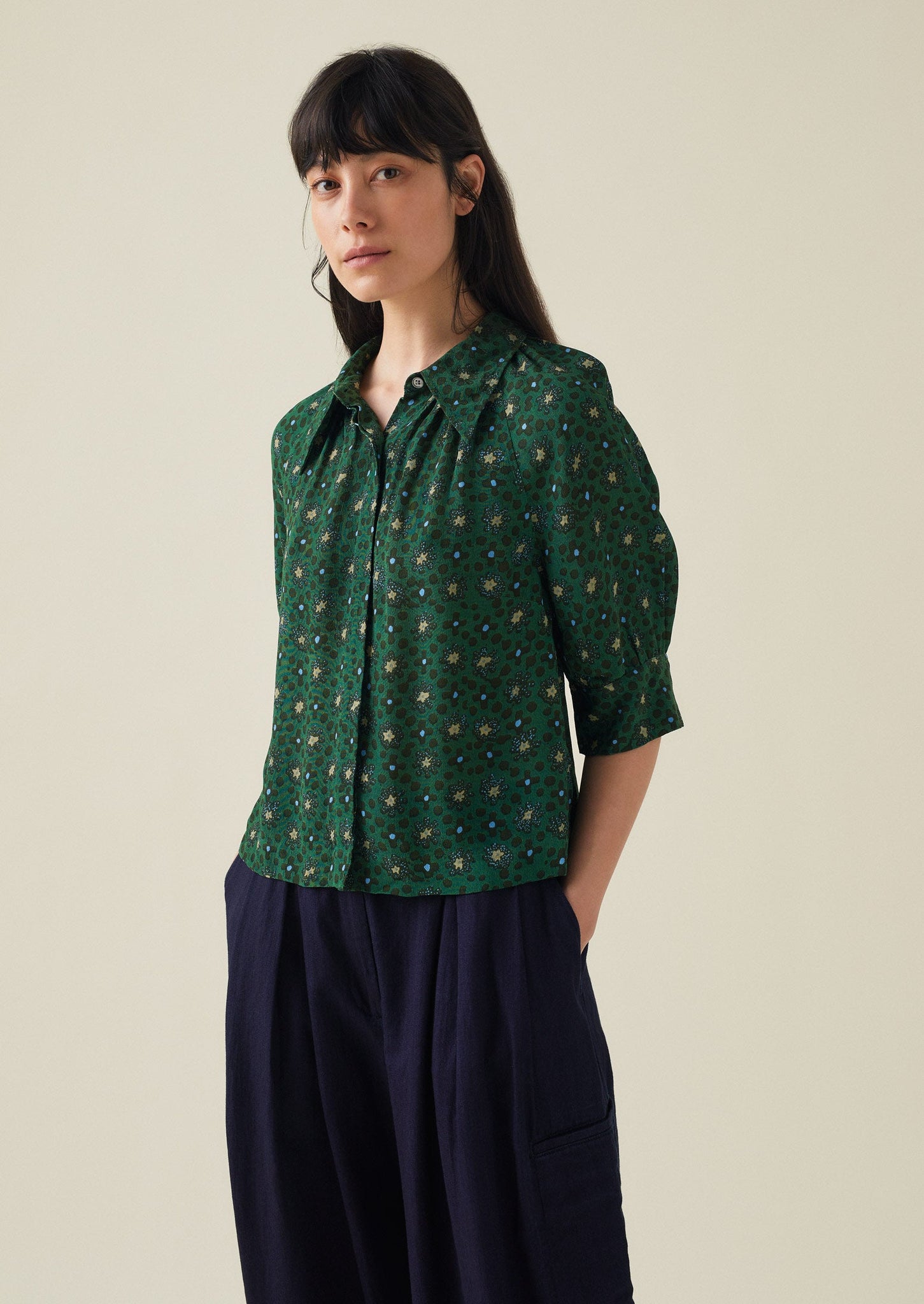 Dotty Print Crepe Shirt | Posy Green