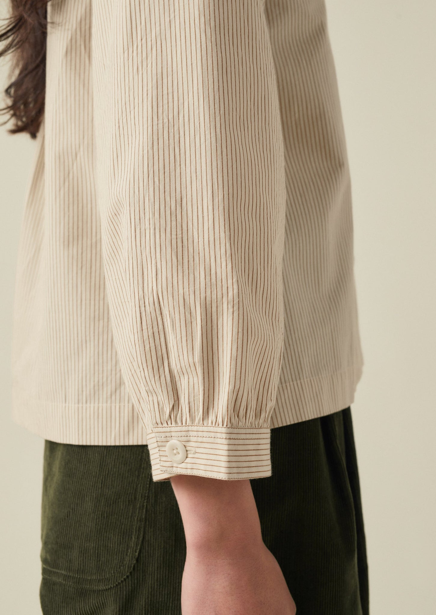 Embroidered Collar Stripe Cotton Shirt | Oyster Grey/Birch
